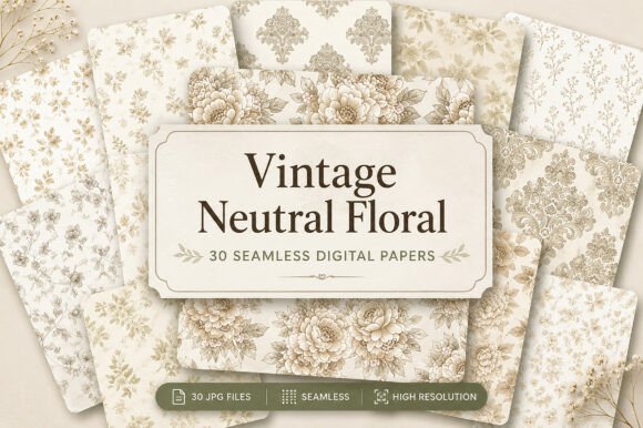 Download Vintage Neutral Floral Digital Paper - Premium Resources
