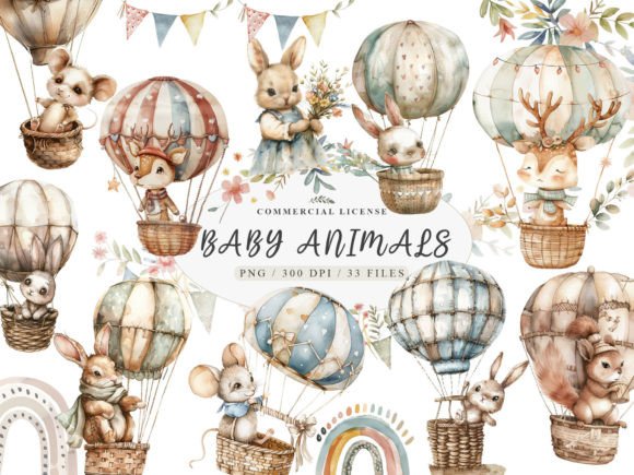 Download Neutral Baby Clipart, Animals - Balloons - Neutral Collection