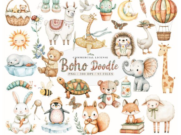 Download Neutral Boho Baby Shower Doodle Clipart, - Neutral Collection